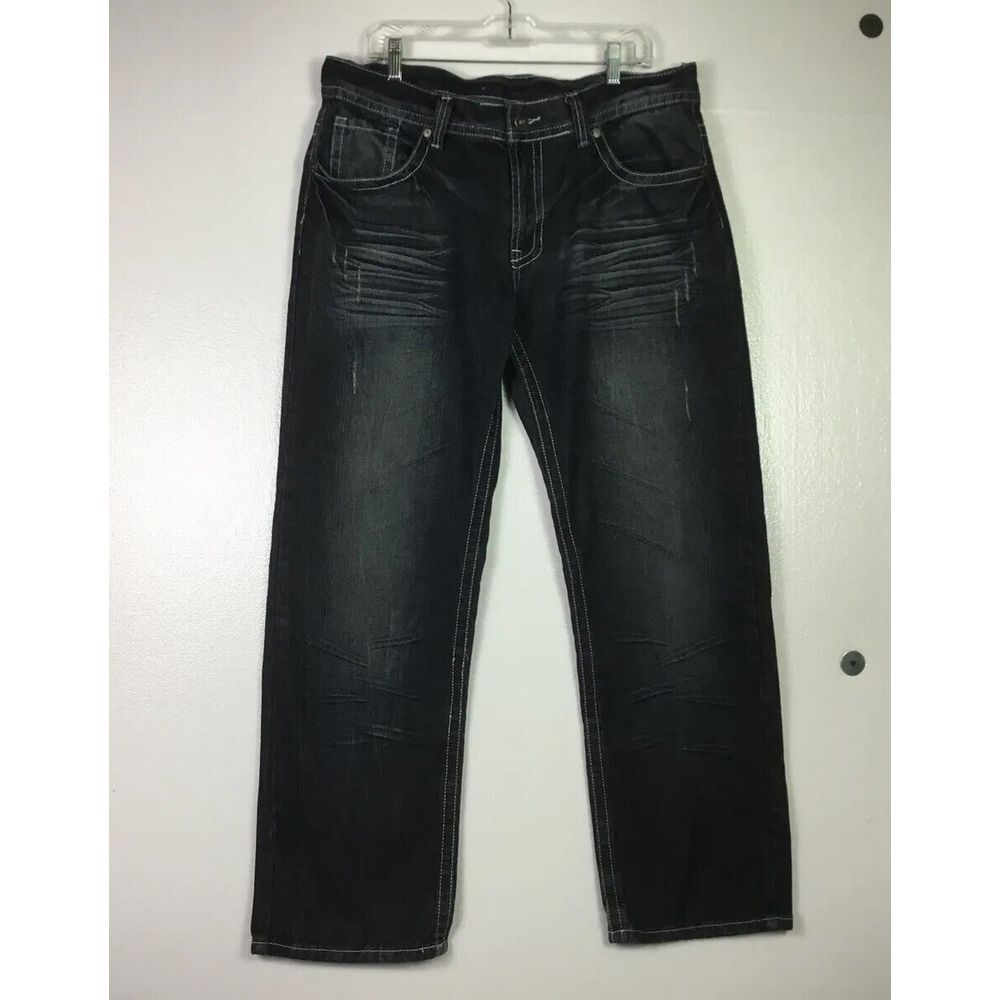OTB Mens Jeans  38X32 Distressed embroidered StreetWear‎ Blue denim cat whiskers